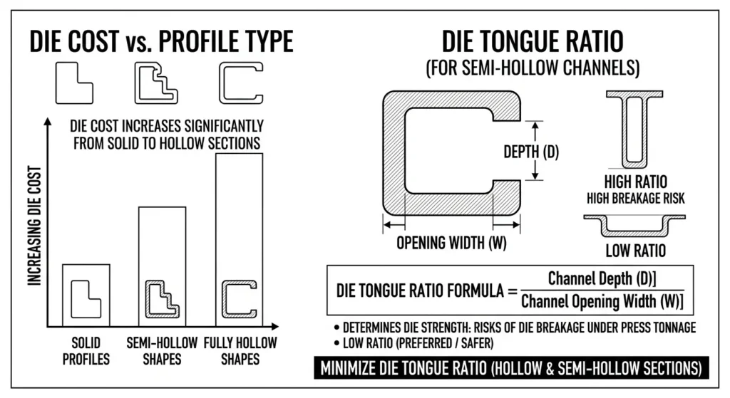 Minimize Die Tongue Ratio (Hollow & Semi-Hollow Sections)